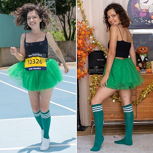 Miniatura 6 de Simplicity Conjunto de disfraz clásico de 4 capas de tul con falda tutú con calcetines de tubo para mujer