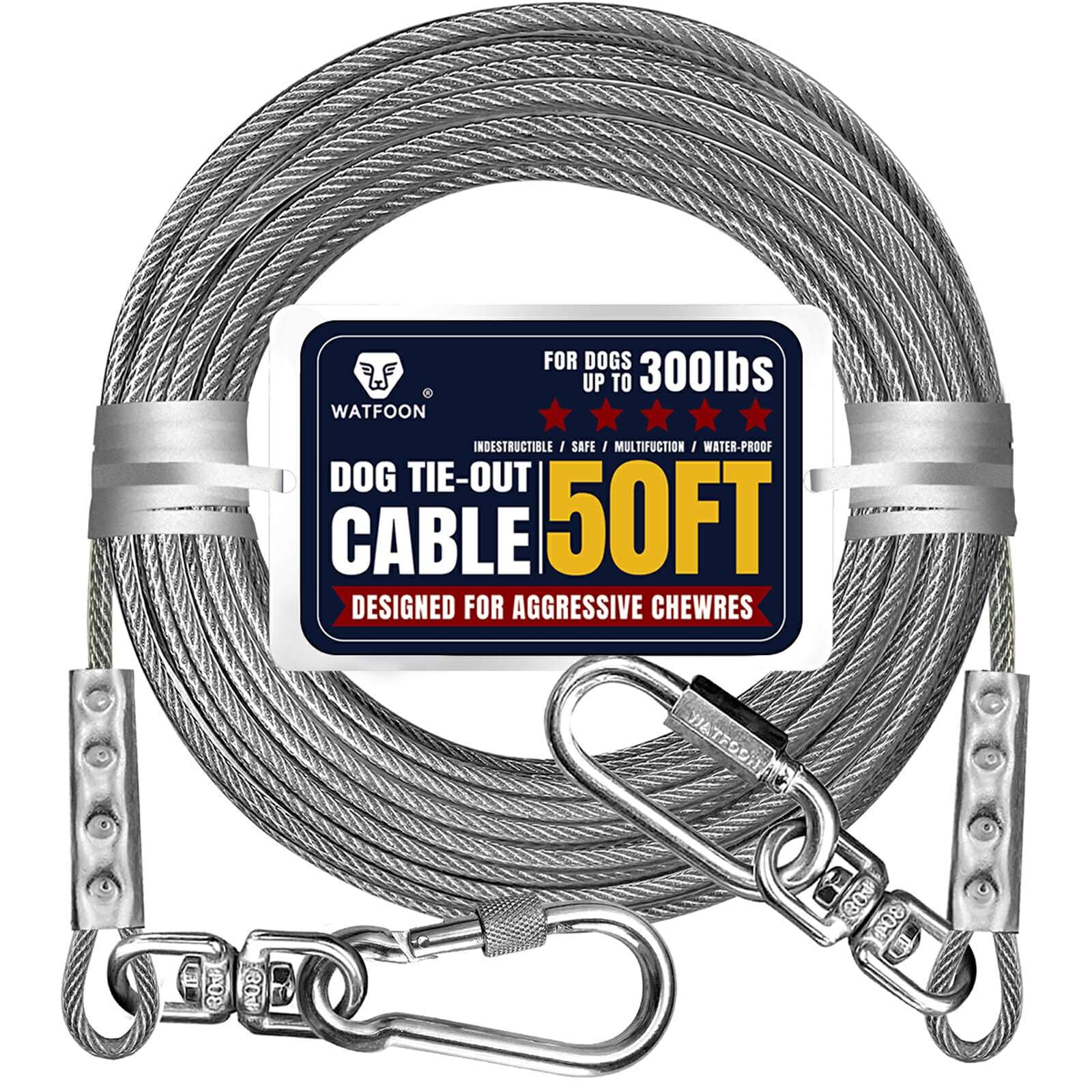 Tie Out Cable for Dogs Up to 300lbs,50ft Extra Strong 1000lbs Break Strength Tie-Out Tether Trolley Training Lead,Dog Run Cable for Yard Garden Park Camping Outside(Sliver/50ft) โ image 1