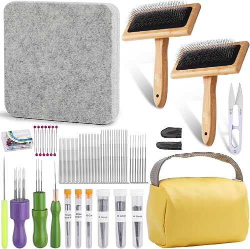 kdafio 74 herramientas de fieltro de aguja, kit de fieltro de aguja con cardadores de mano, cardadores de lana de madera, fieltro de aguja con