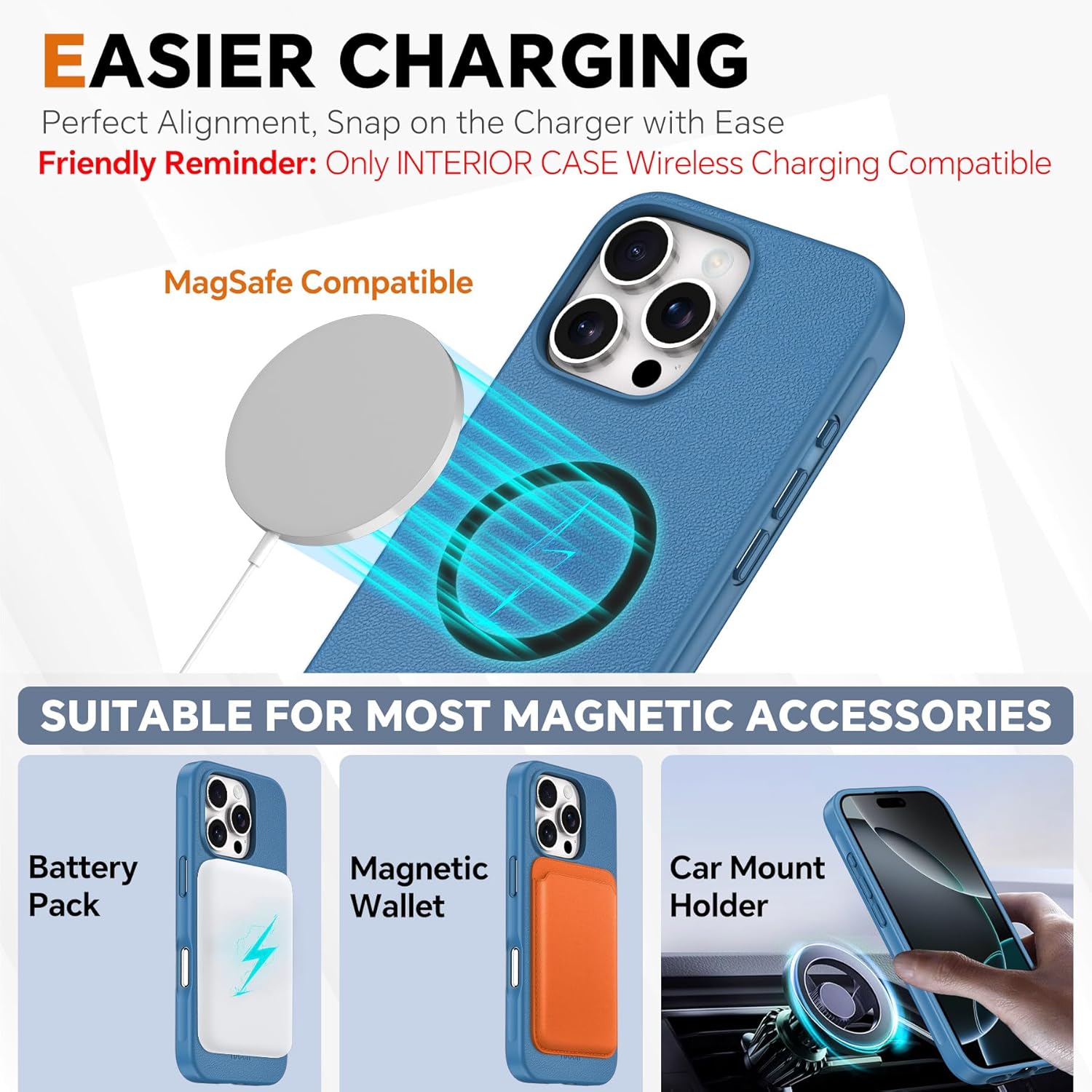TUCCH Case Wallet for iPhone 16 Pro, [Detachable] Stand RFID Blocking 4 Card Slot Shockproof Interior Case, PU Leather Magnetic Removable Flip Cover Compatible with iPhone 16 Pro, Light Blue
