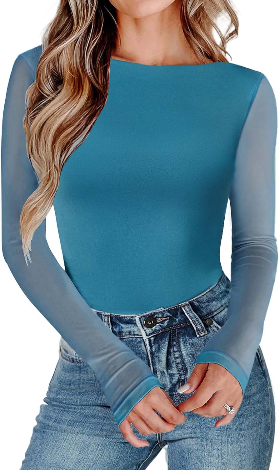 Avidlove Women Long Sleeve Body Suits Mesh Boat Neck Shapewear Bodysuit Crew Neck Leotards Going Out Tops Fall Outfits