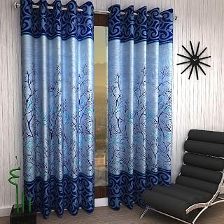 Home Sizzler 2 Piece Elegant Panel Eyelet Polyester Door Curtains - 7 Feet, Blue Price In India