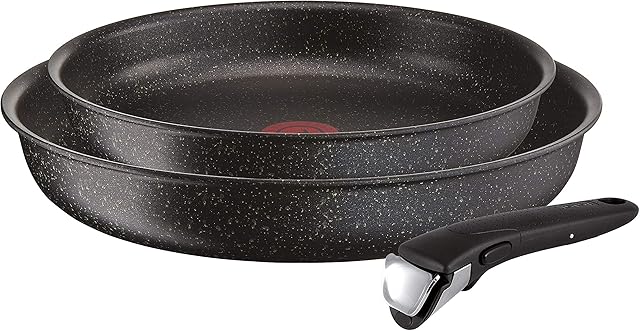 Tefal Ingenio Authentic, L6719312, Set of 2 Frying Pans, 24/28 cm + 1 Removable Handle, Induction, Non-Stick, Speckled Black