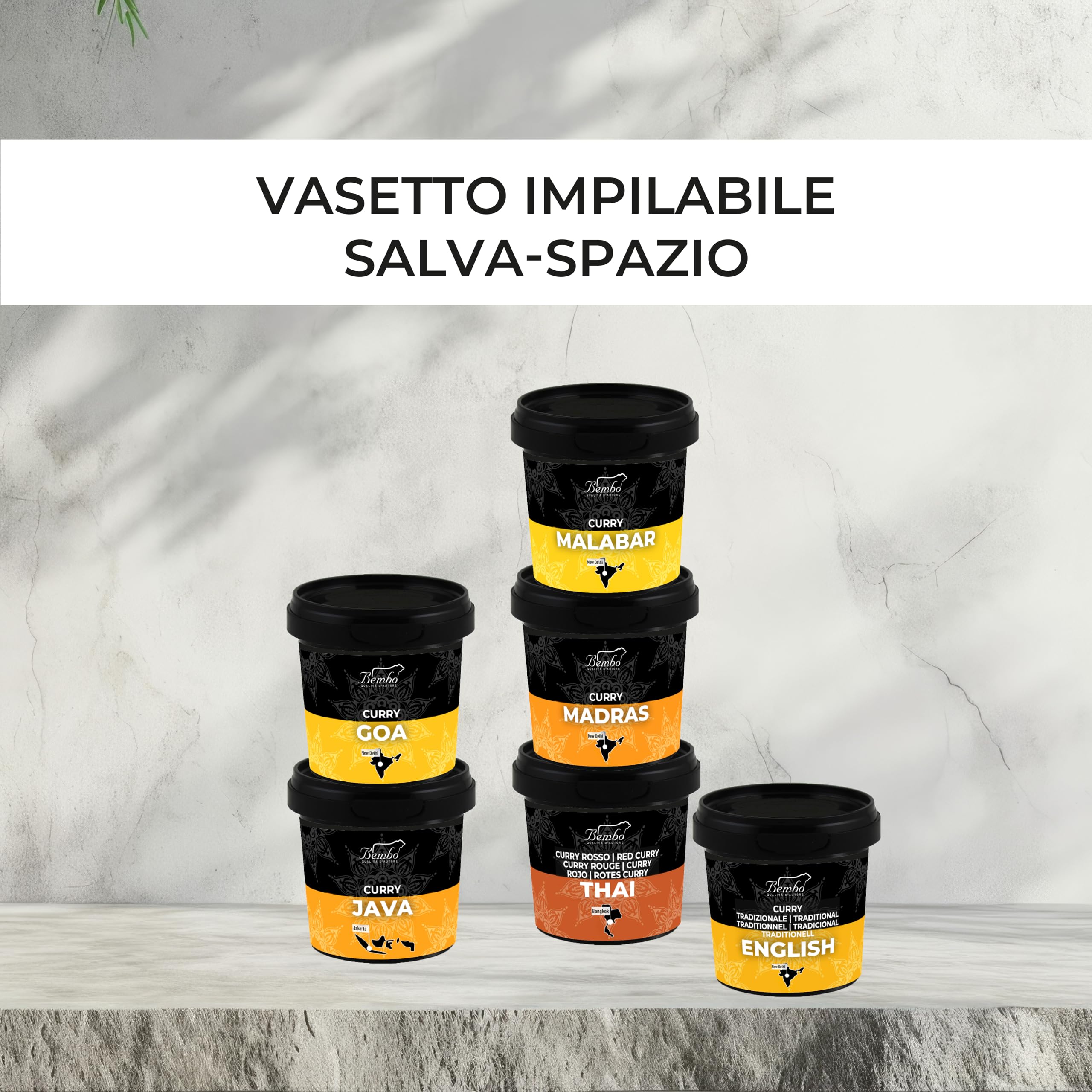 Set 6 Curry del Mondo Bembo – Selezione di Curry Gourmet – Madras, Goa, Malabar, Java, Inglese, Thai Rosso – Idea Regalo Cucina