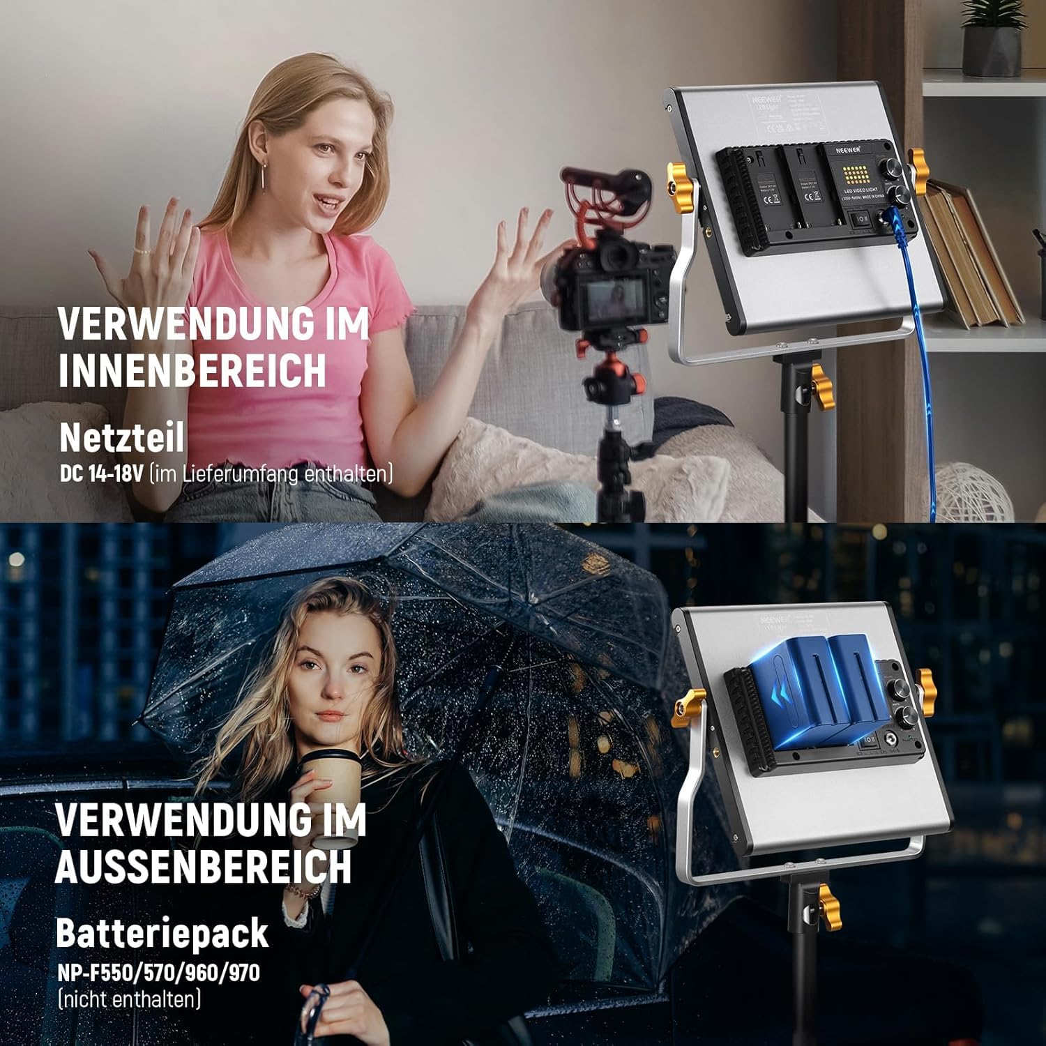 NEEWER 2er Pack dimmbares zweifarbiges 480 LED Videolicht und Ständerbeleuchtungsset beinhaltet: 3200-5600K CRI 96+ LED Panel mit U Halterung, 75" Lichtstativ für YouTube Studiofotografie, Videos