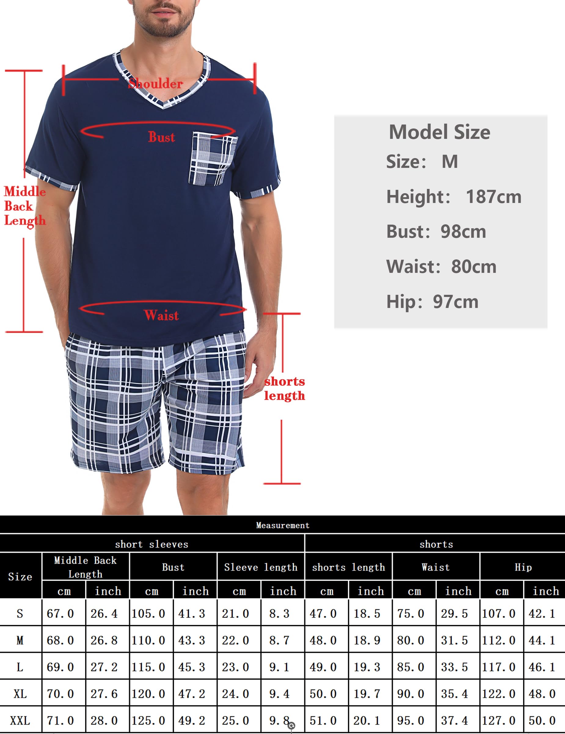 Aseniza Pijamas Hombre Verano de Algodón Pijama Corto Hombre con Camiseta y Pantalones Cortos Conjunto de Pijama para Hombre
