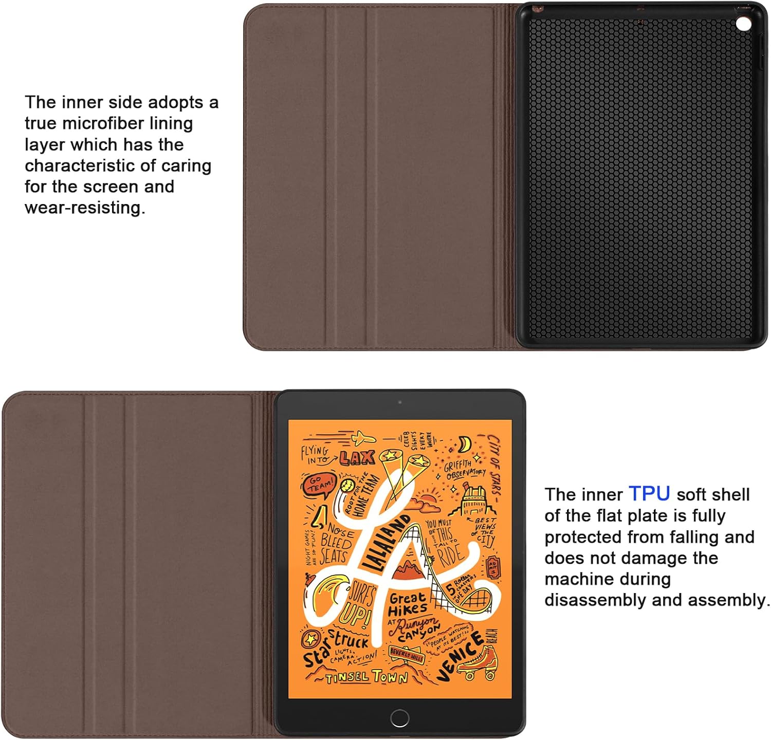 Genuine Leather Case for iPad mini (5th/4th/3rd/2nd/1st Gen 7.9 Inch) Premium Folio Cover with Auto Wake/Sleep & Adjustable Stand Wear-Resistant Protective Case - Vintage Mocha Brown