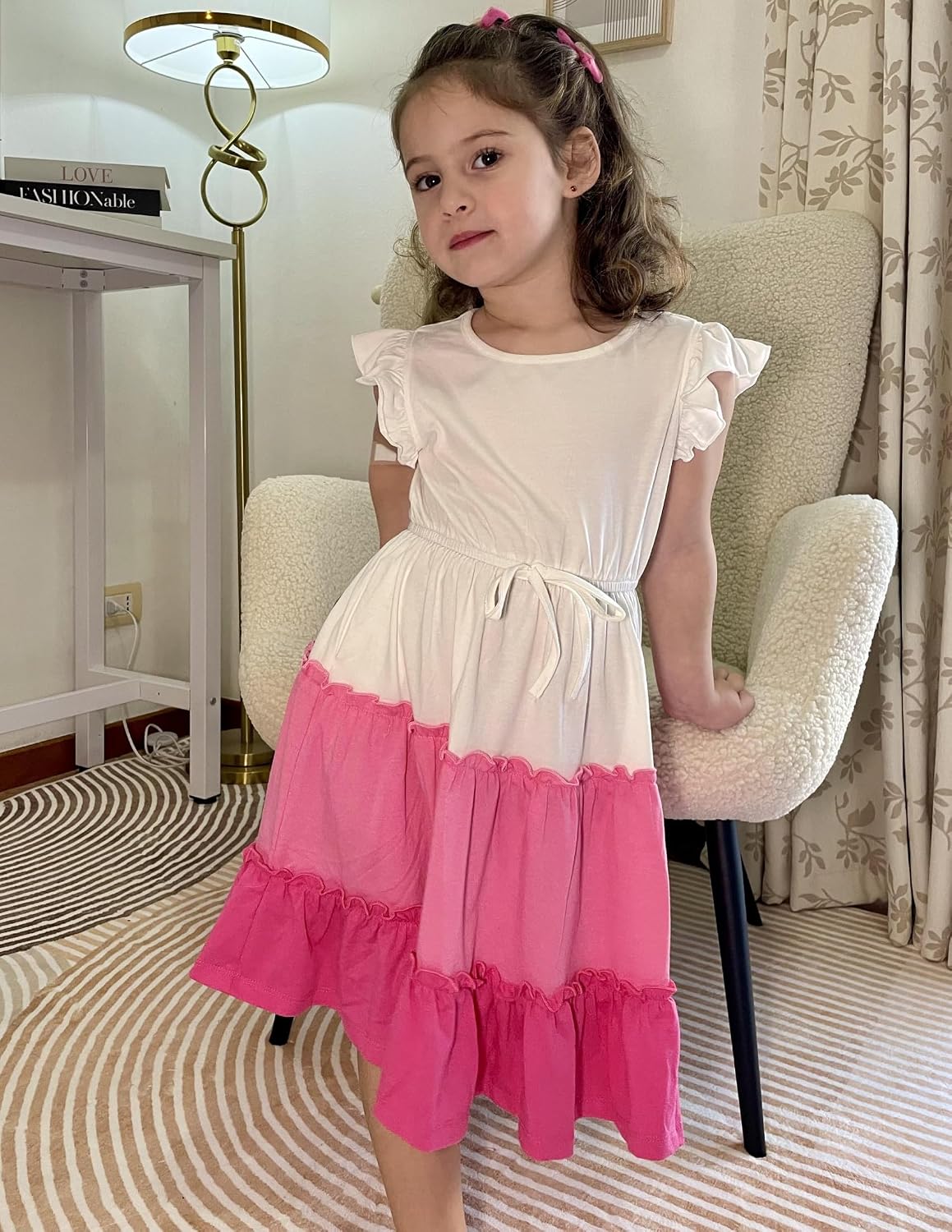 Arshiner Girl's Summer Dress Ruffle Sleeve Tiered Casual Party Dresses with Pockets 5-12 Years image 4