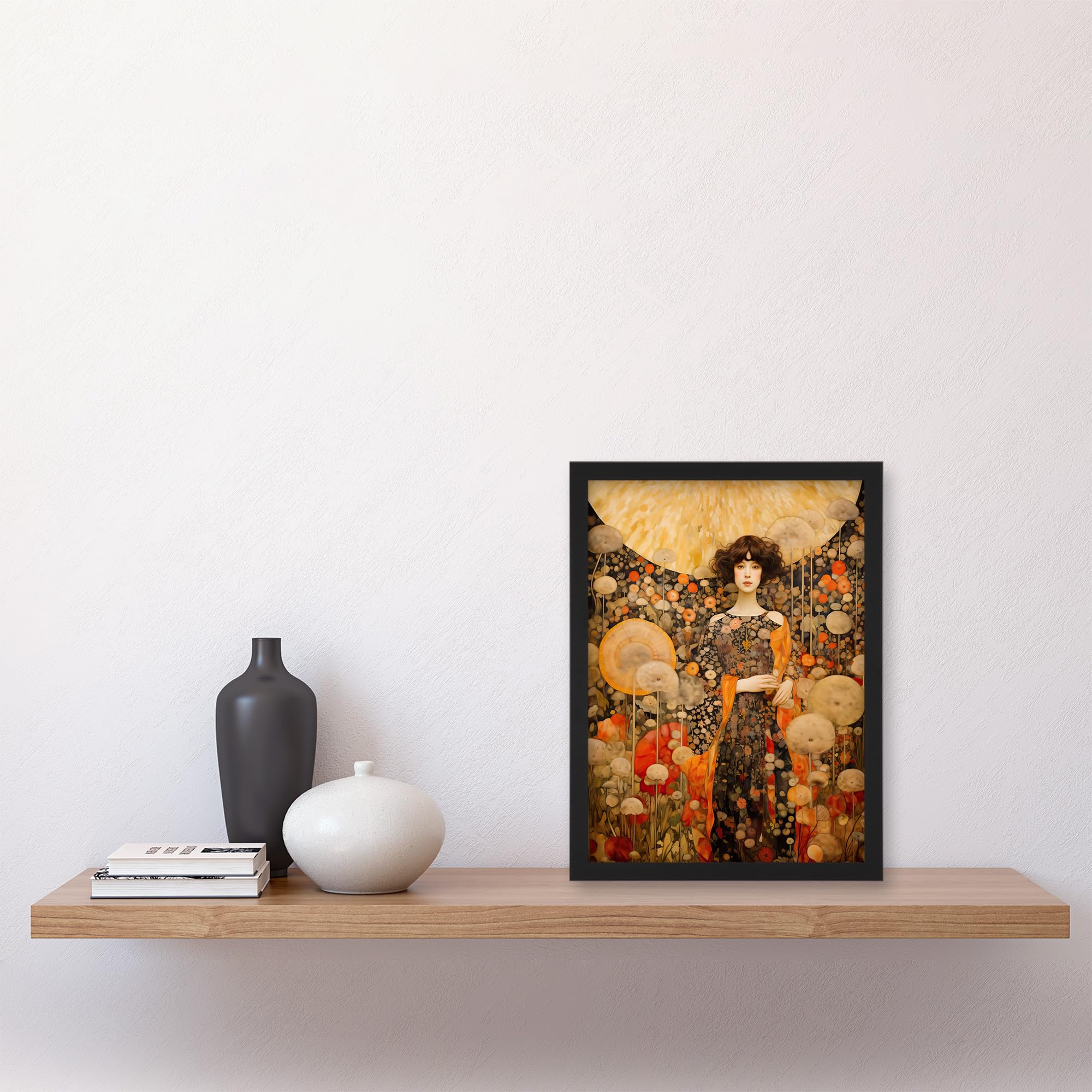 Artery8 The Girl In The Dandelion Dream By Dianne Knope Klimt William Morris Inspired Style Wildflower Meadow Artwork Framed Wall Art Print A4 - Image 4