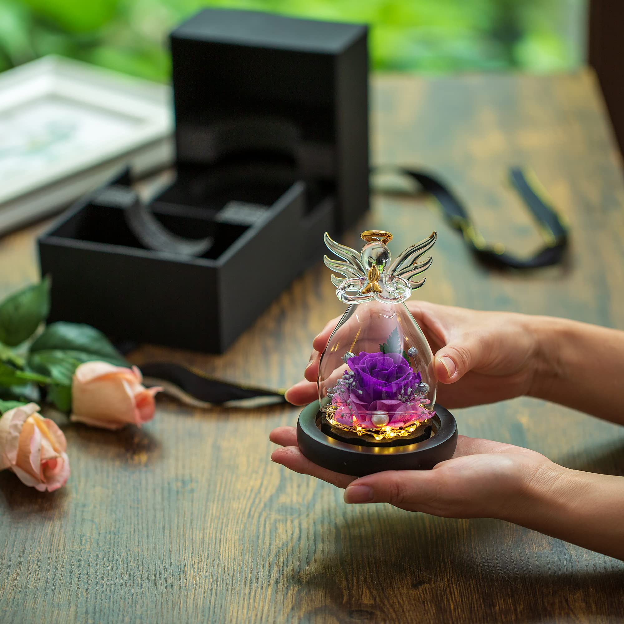 Konservierte Rose Im Glas Mit Engel – Ewige Blume, Geschenk Für Mama, Oma, Frau Zu Muttertag & Geburtstag
