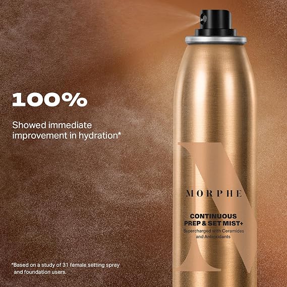 Morphe Mini Continuous Prep & Set Setting Spray - Travel Size Setting Spray for Makeup - Micro-Fine Face Mist Enriched with Ceramides to Help Hydrate, Nourish & Strengthen Skin Barrier (1.3 oz)