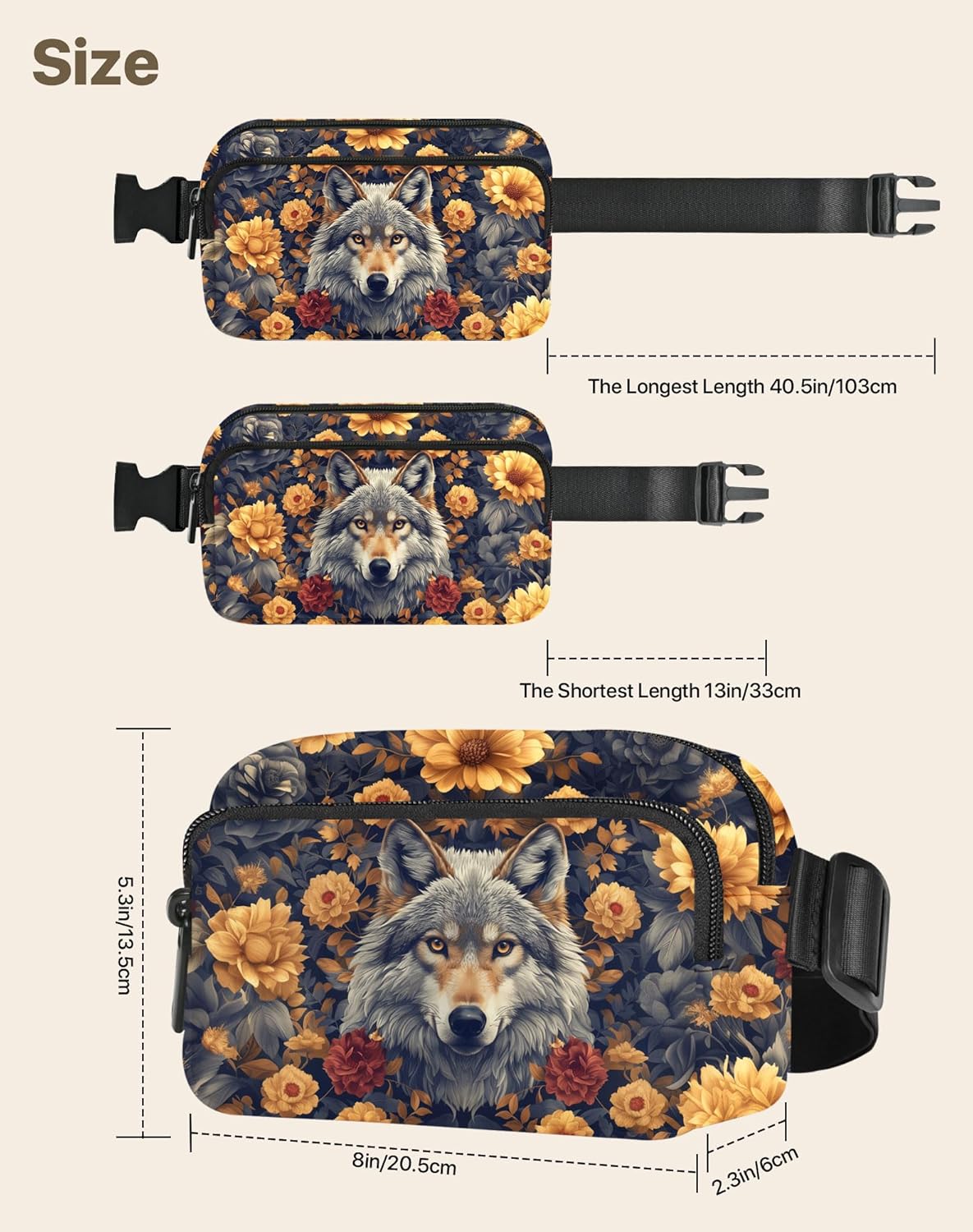 Wolf Fanny Pack Travel Belt Bag Waterproof Small Crossbody Bags for Women Waist Pouch for Running Hiking Cycling - Image 3