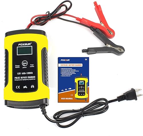 Miniatura 6 de Cargador y mantenedor de batería de automóvil, 12 V, 5 amperios, cargador de batería inteligente totalmente automático con pantalla LCD, utilizado