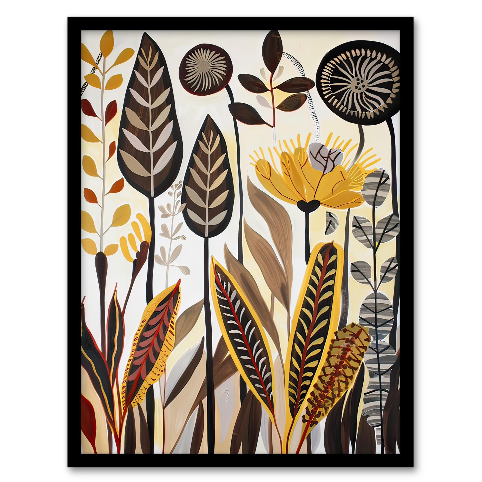 Artery8 Rustic Abstract Wildflowers Painting Folk Art Living Room Artwork Framed Wall Art Print A4