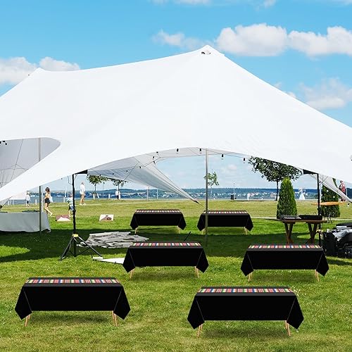 Miniatura 9 de Oudain Mantel de plástico de 12 piezas de 108 x 54 pulgadas, mantel impermeable a rayas mexicanas para noche de tacos, festivales, fiestas, bodas