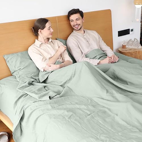 Miniatura 6 de Simple&Opulence Juego de sábanas de lino belga de color sólido, 4 piezas (1 sábana encimera, 1 sábana bajera y 2 fundas de almohada), mezcla de