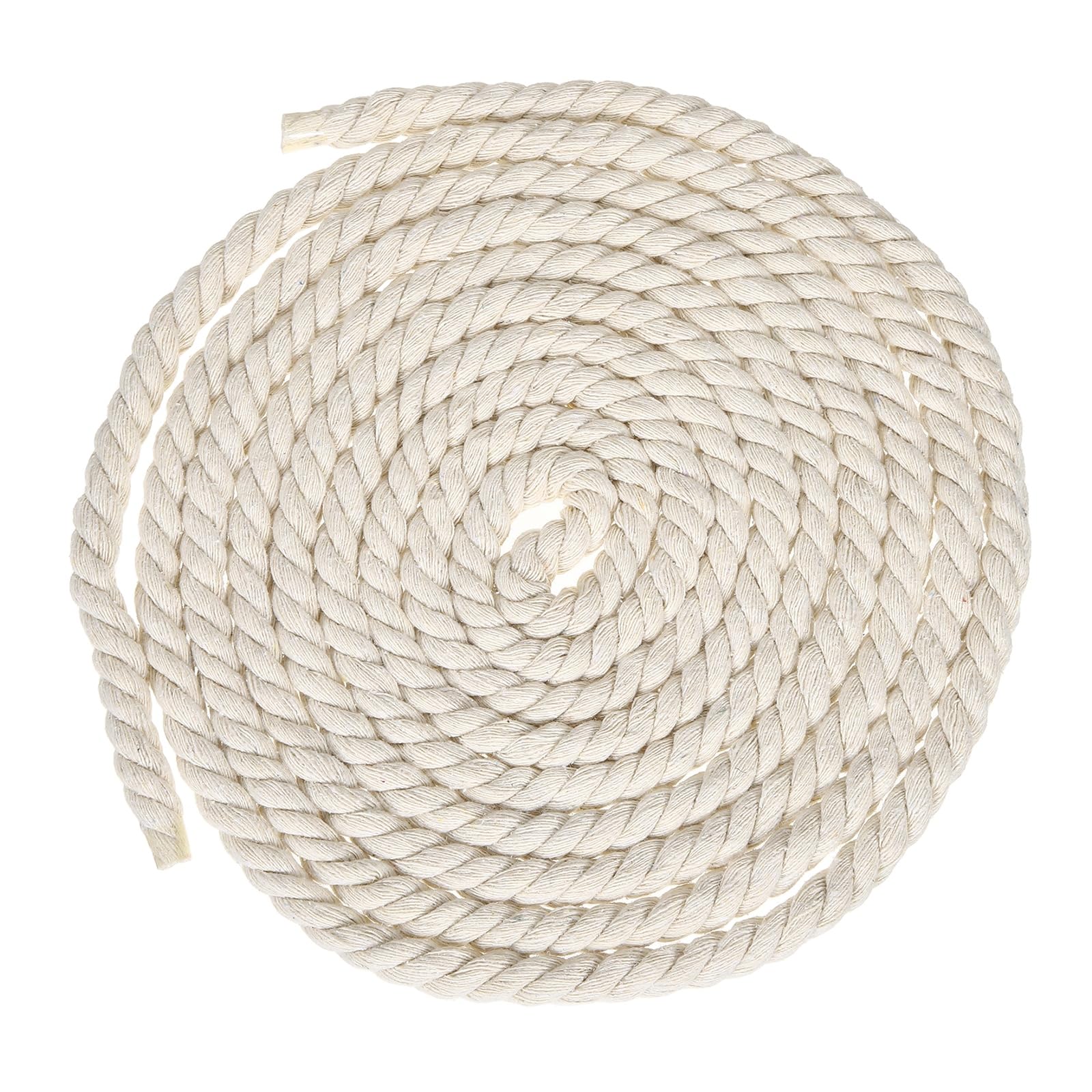 sourcing map 10mm x 14.8 Feet Beige Cotton Rope, 3 Strand Clothes Line Outdoors Twisted Braided Thick Macrame Cord for DIY Wall Hanging Plant Hanger Knotting Clothesline