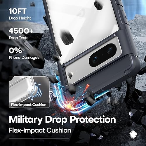 Miniatura 3 de TAURI Funda 5 en 1 para Google Pixel 7, No se pone amarillenta con 2 protectores de pantalla de vidrio templado + 2 protectores de lente de cámara,