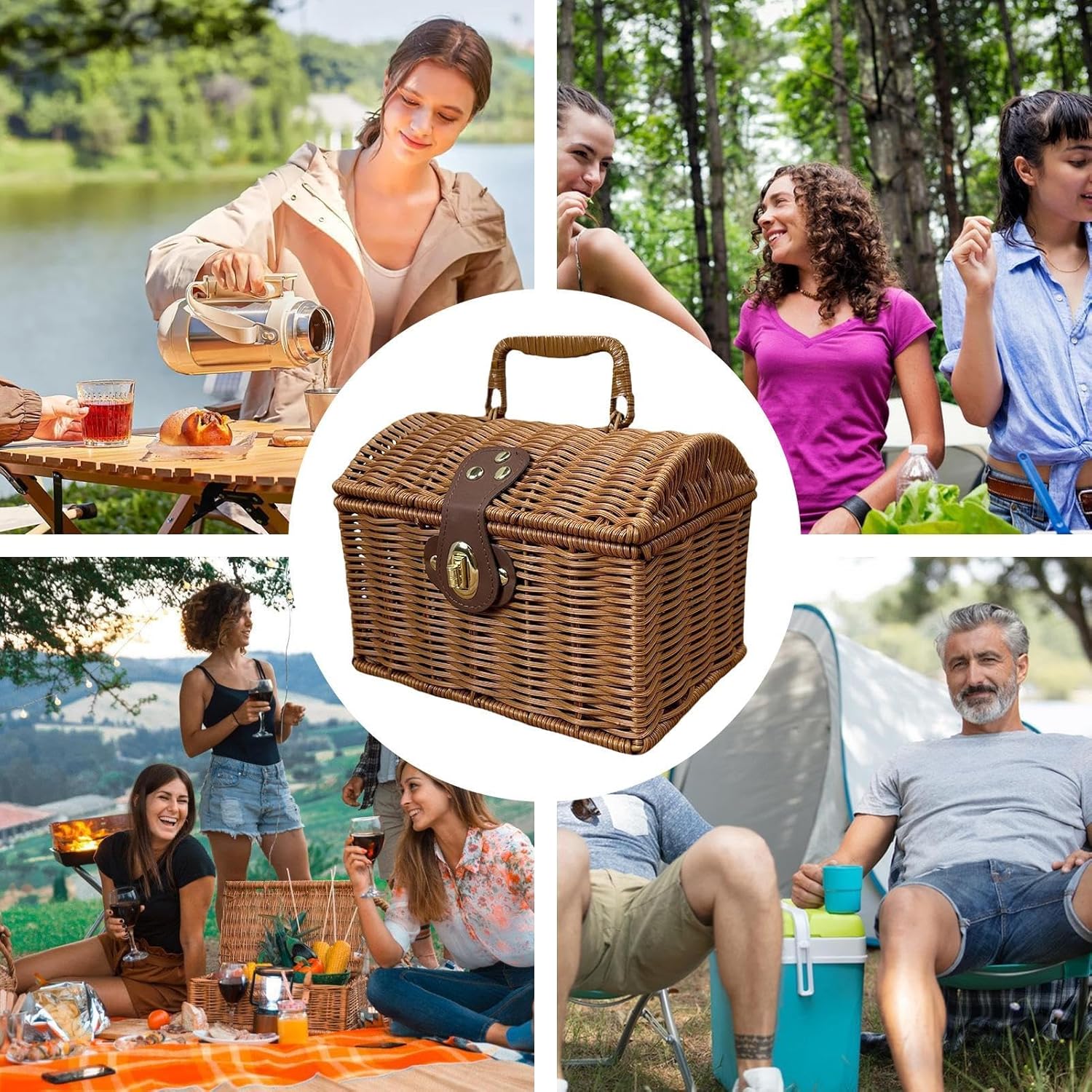 Small Picnic Basket | Portable Woven Rustic Container | Aesthetic Storage Basket Table Decor | for Home Decor Bedroom Living Room Farmhouse Apartment Outdoor Camping Travel