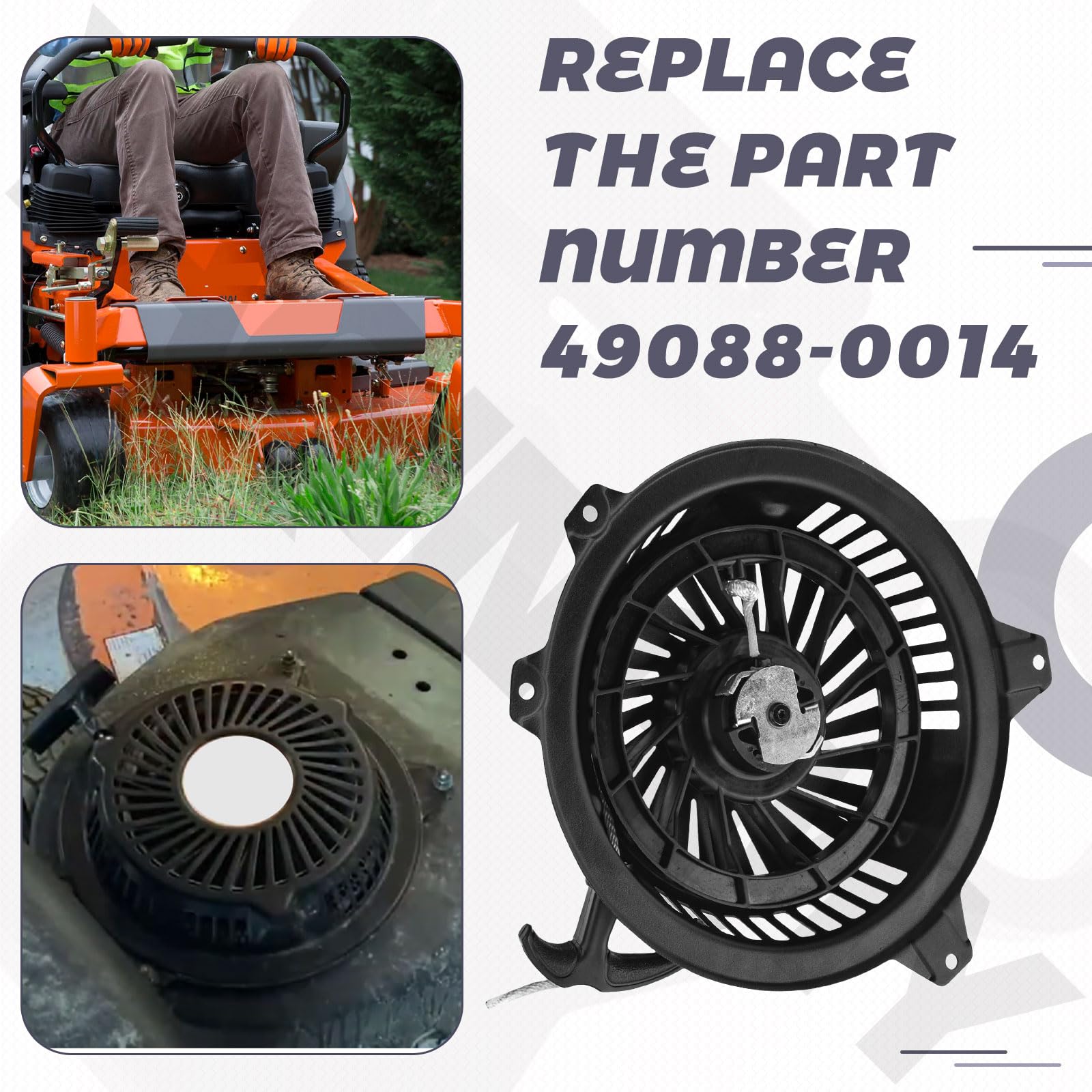 49088-0014 - Conjunto de arranque de retroceso compatible con modelos de motor Ka-wasaki FH381V, FH430V, FH451V, FH480V, FH500V, FH541V y FH580V