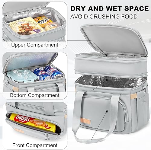 Miniatura 10 de Lonchera para hombres y mujeres, bolsa de almuerzo aislada de doble cubierta, enfriador grande a prueba de fugas, bolsas de almuerzo de doble