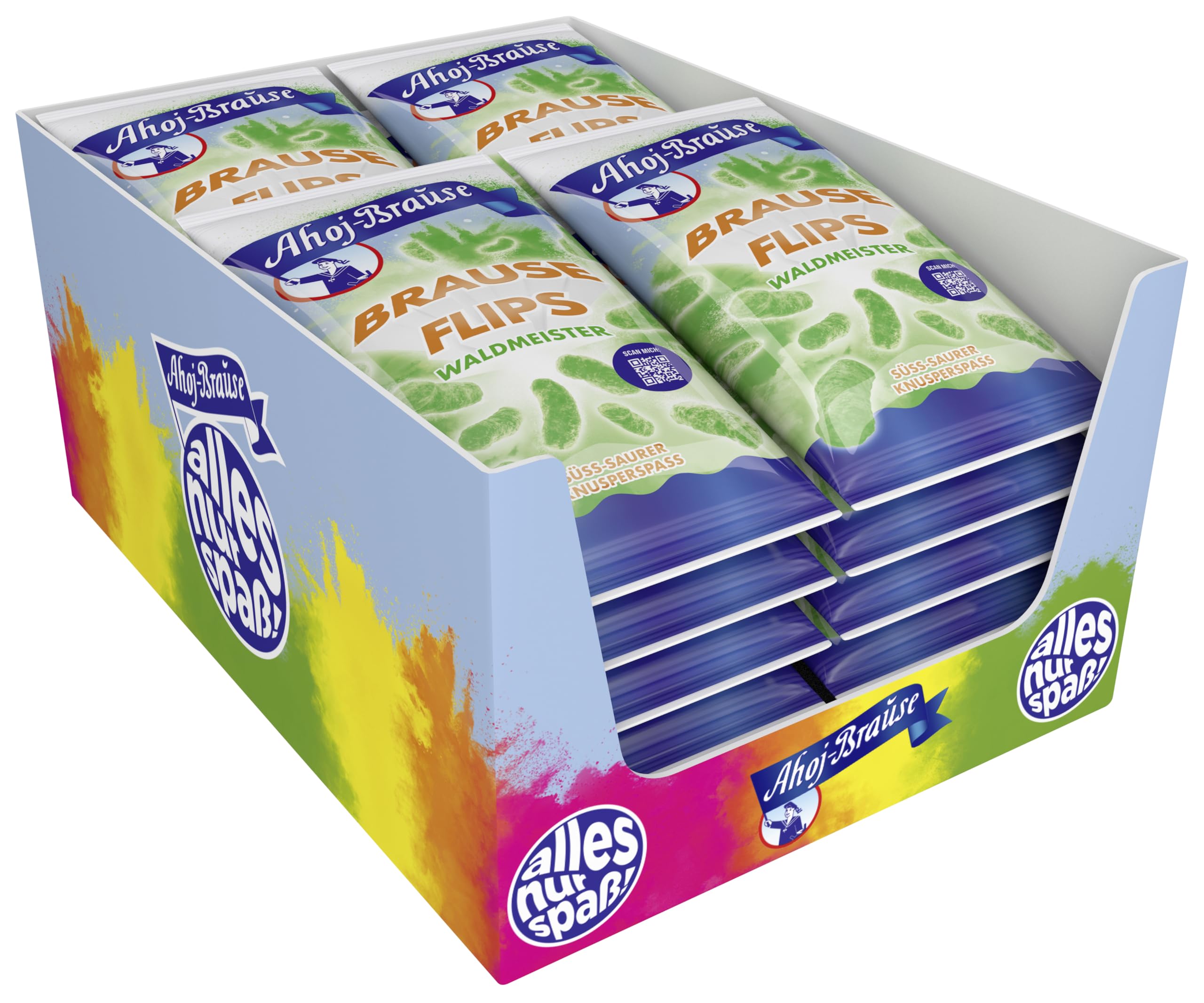 Frigeo Ahoj-Brause Flips Waldmeister – Puffreis-Snack mit Brause-Kick, vegan, knusprig und süß-sauer – Vorratspack, 18er Pack (18 x 60 g)