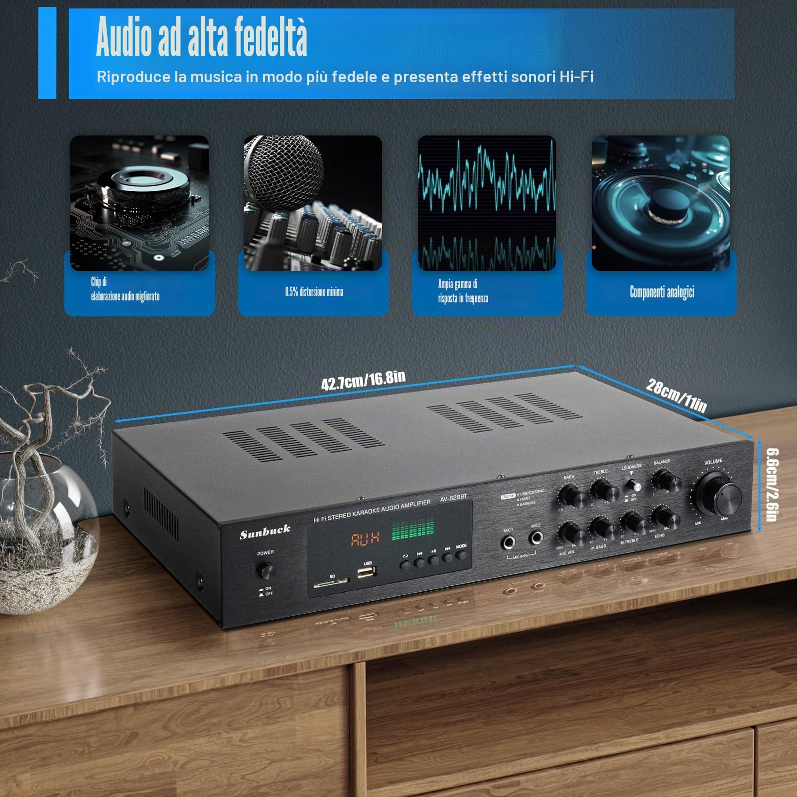 Amplificatore HiFi 5 Canali Bluetooth FM Mini Bluetooth Stereo Audio Ricevitore Amplificatore Completo Digitale FM SD/USB Ingresso Scheda Stereo Amplificatore Per Casa O Auto