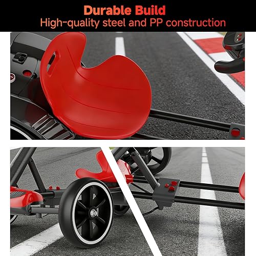 Miniatura 7 de Go Kart Karting eléctrico con asiento ajustable de longitud, juguete con música, bocina, carga máxima de 66 libras, carrito loco para niños de 3 a 6