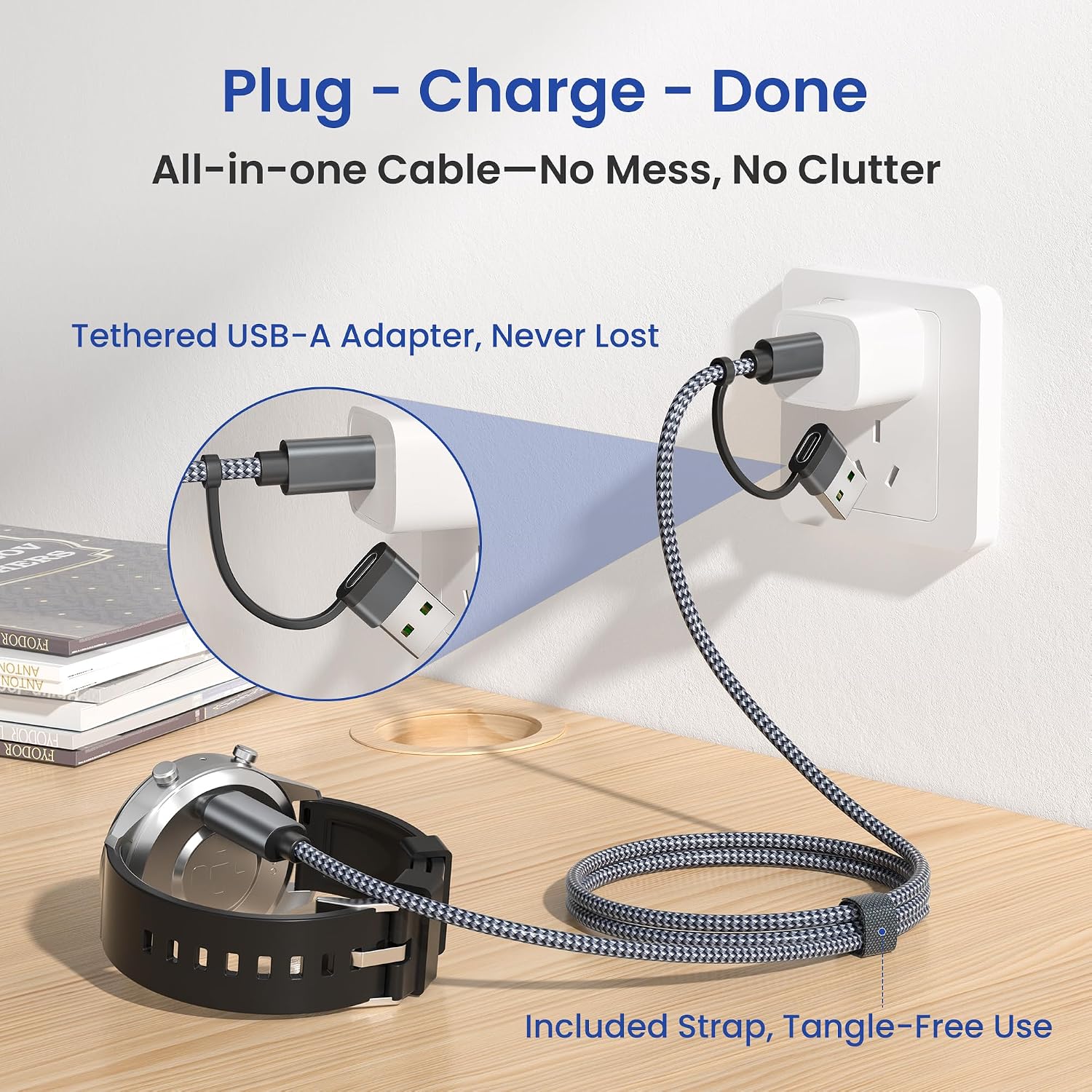 Itramax 2-in-1 USB-C Charger Cable for Garmin Watch Power Cord 4FT 1Pack image 3
