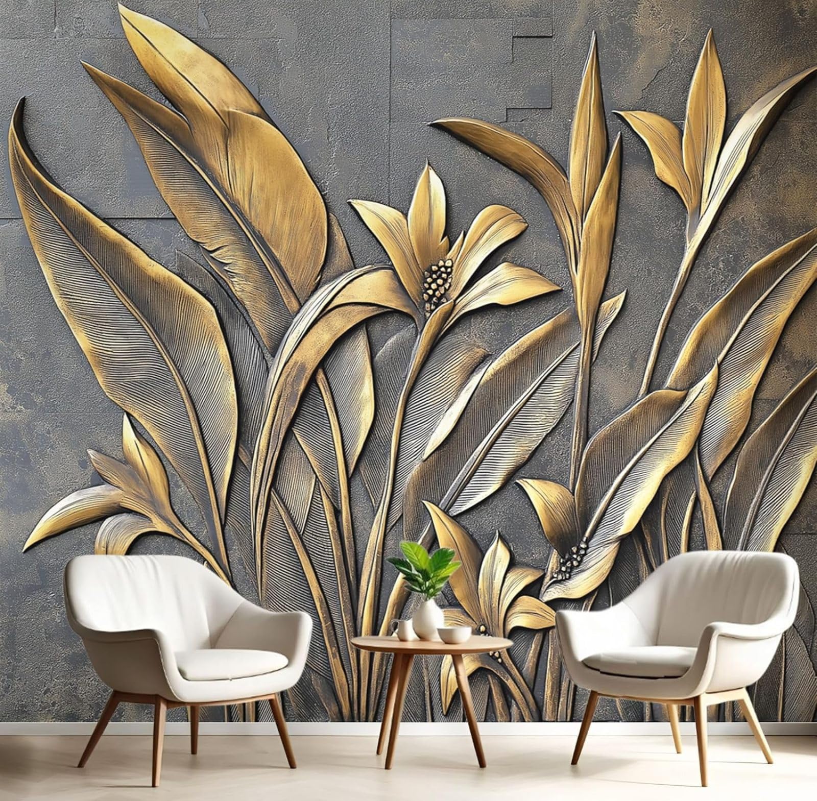 Kfjhgbdshhj 3D Mural Photo Mural-Wallpaper Bird Of Paradise Flower Leaves Mural Wall Mural Relief Plant Pictures Xxl Wall Mural Grey Wall Bedroom Living Room Modern, 250Cm X 175Cm Poster - Wall Sticker - Frameles