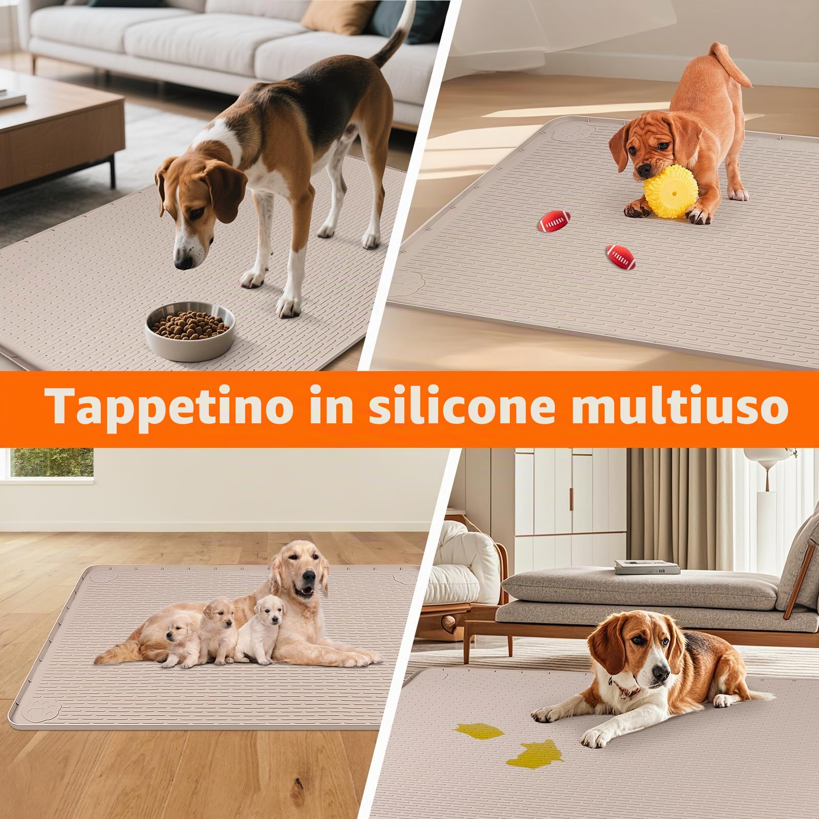Tappetino per la pipì per cani, 101,6 x 71,1 cm, extra large, riutilizzabile, in silicone, per proteggere il pavimento, lavabile, antiscivolo, per addestramento al vasino (cachi)