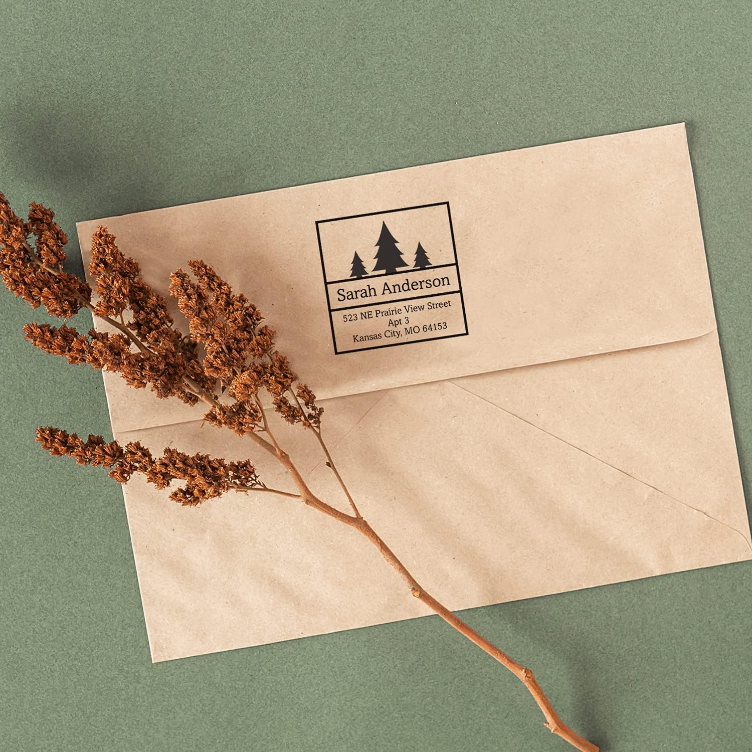 Personalized Holiday Tree Address Stamp / 1.5" Square Self Inking Stamp/Pine Tree Black Ink Stamper/Made in The USA