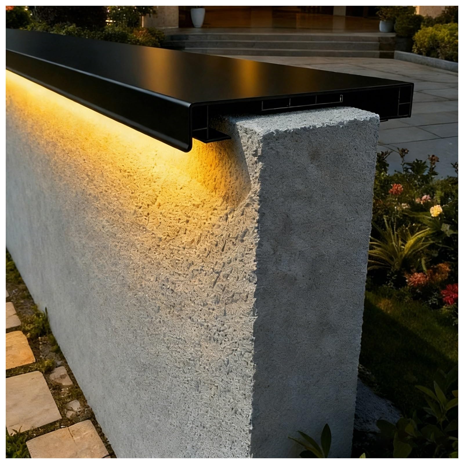 Placa De Remate Para Muros De Jardín Con Canales Para Tiras De Luz, De Aluminio Placa De Cubierta Para Muros De Ladrillo O Concreto(3.2ft L,6.5"(165mm) T Wall)