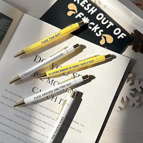 Miniatura 6 de Kapoorow Juego de 5 bolígrafos divertidos FUCK personalizados, bolígrafos ofensivos con citas divertidas y vibrantes, juego de bolígrafos diarios,