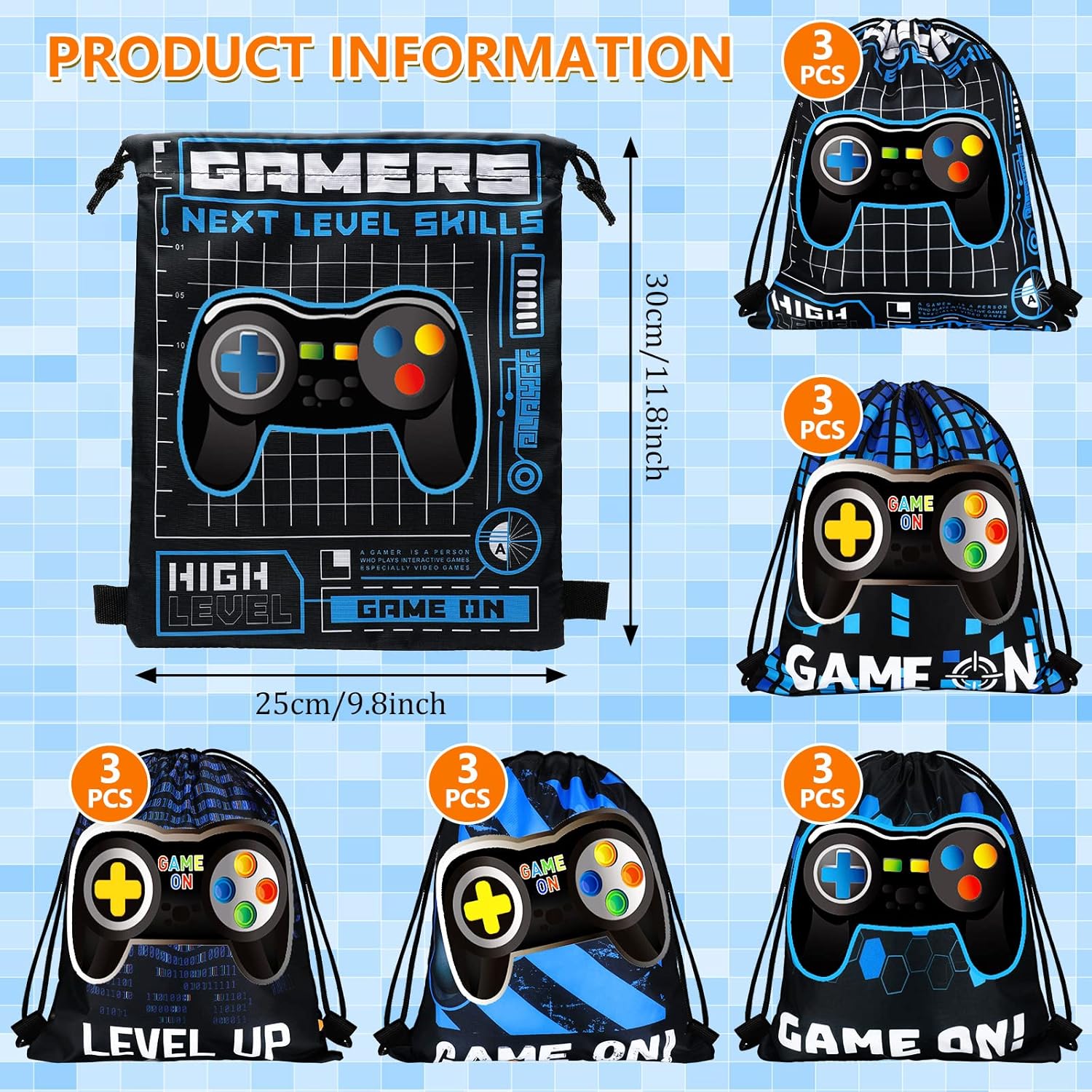 Shappy 15 Pack Video Game Party Loot Bags Blue and Black Theme Present Bags Party Supplies Birthday Goodie Bags Video Game Party Favors with Drawstring Party Favor Sets - Image 3
