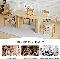 Vista 5 de Mesa de comedor de cocina de 180 cm para 4-6 personas, mesa de cocina ovalada con base de tiras de madera, mesas de comedor redondas grandes