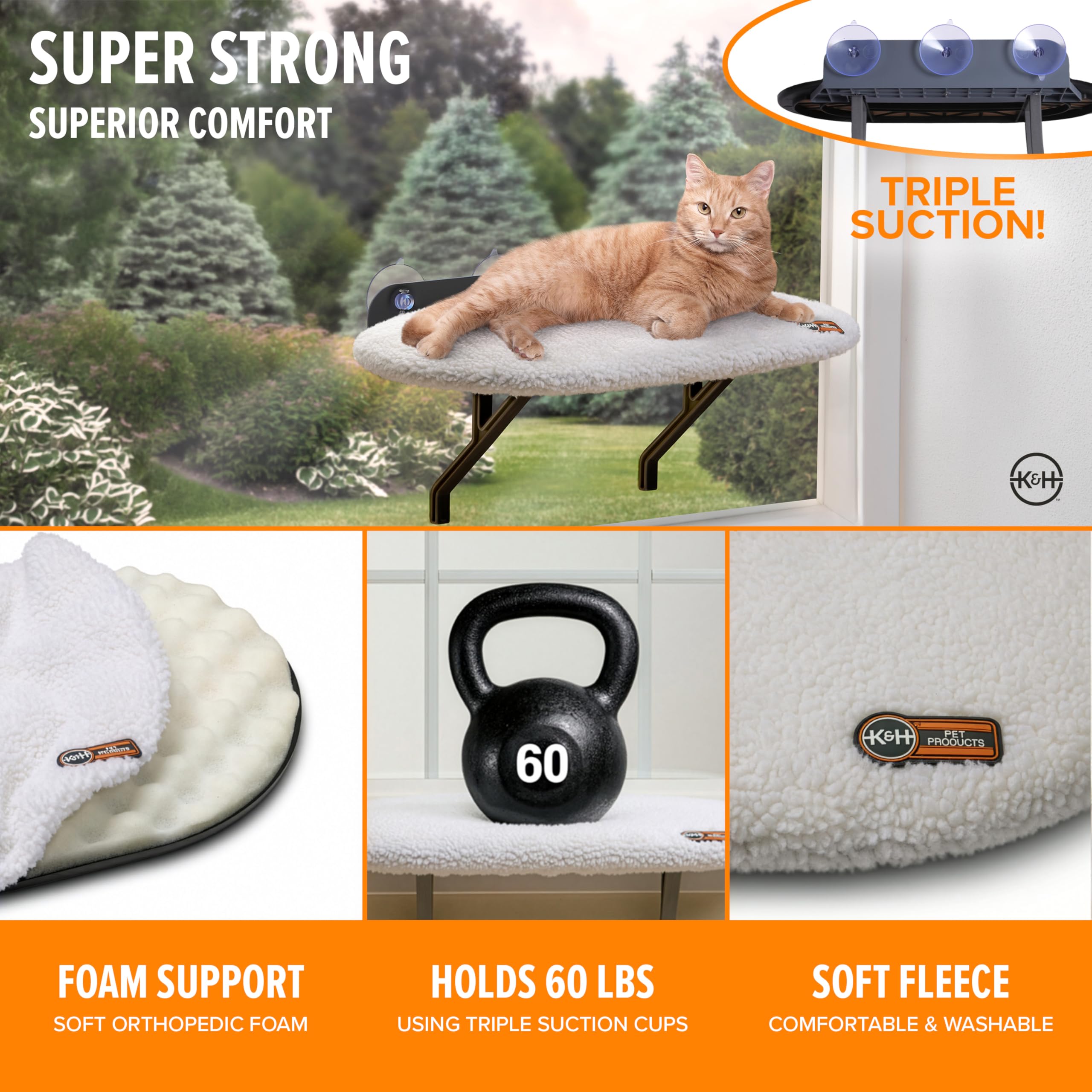 K&H Pet, Cuscino da davanzale per gatto Universal Mount Kitty Sill, Cuccia da finestra per gatti, Pile