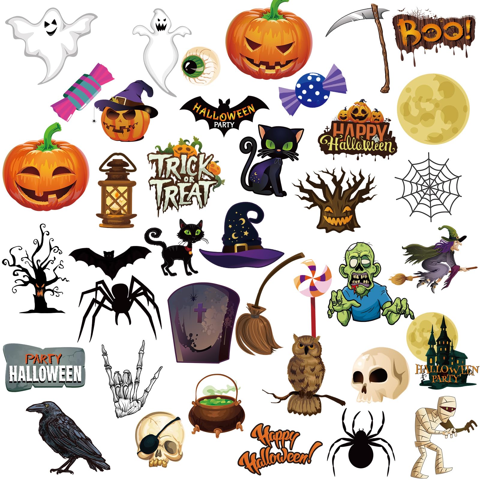 TaoBary 39 Pcs Halloween Cutouts Vintage Spider Bat Pumpkin Cat Witch
