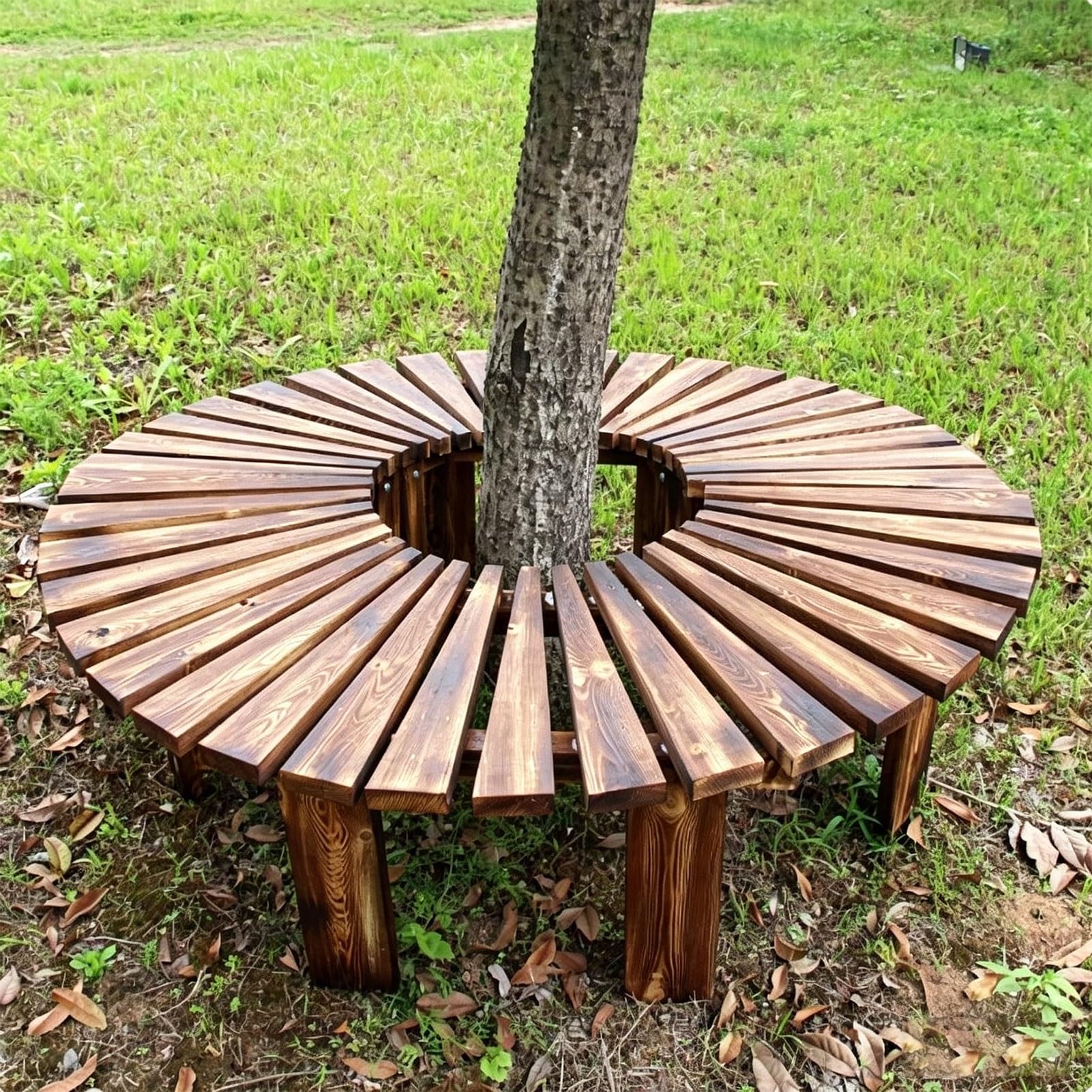 Banco de jardín al aire libre y taburetes sin respaldo para contorno de árboles