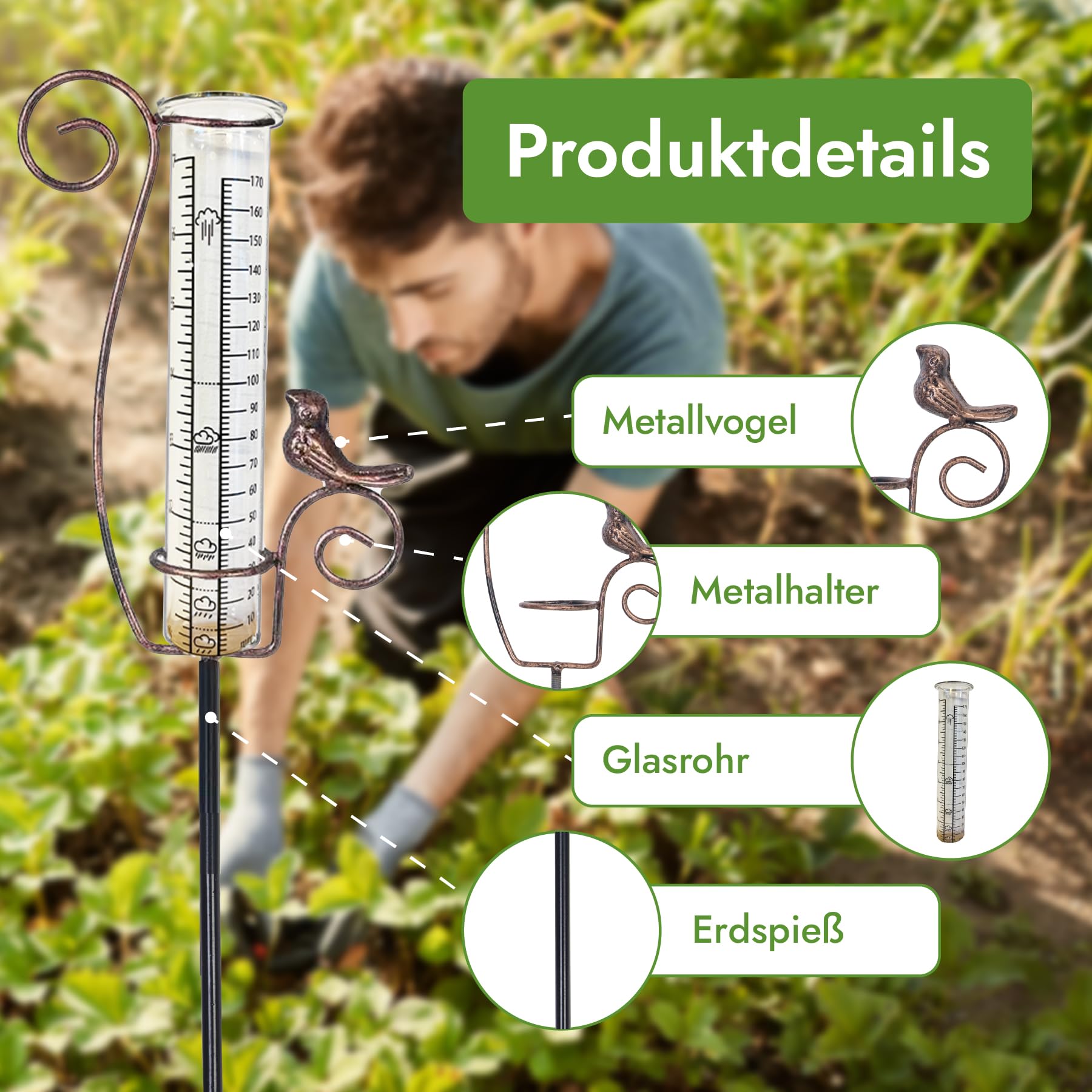 Regenmesser – Regenmesser für Garten – Frostbeständiges Glas – Niederschlagsmesser – Flexibel platzierbar – Gartendeko – Geschenk für Gartenliebhaber