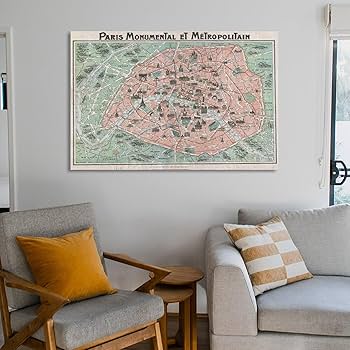 Amazon.co.jp: パリ記念碑的なヴィンテージ地図フランス庭レトロ