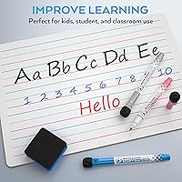 Vista 5 de Nicpro Pizarra de borrado en seco de regazo 9 x 12 pulgadas, paquete de 2 pizarras para niños con doble cara, pequeña, rayada y en blanco, con 8