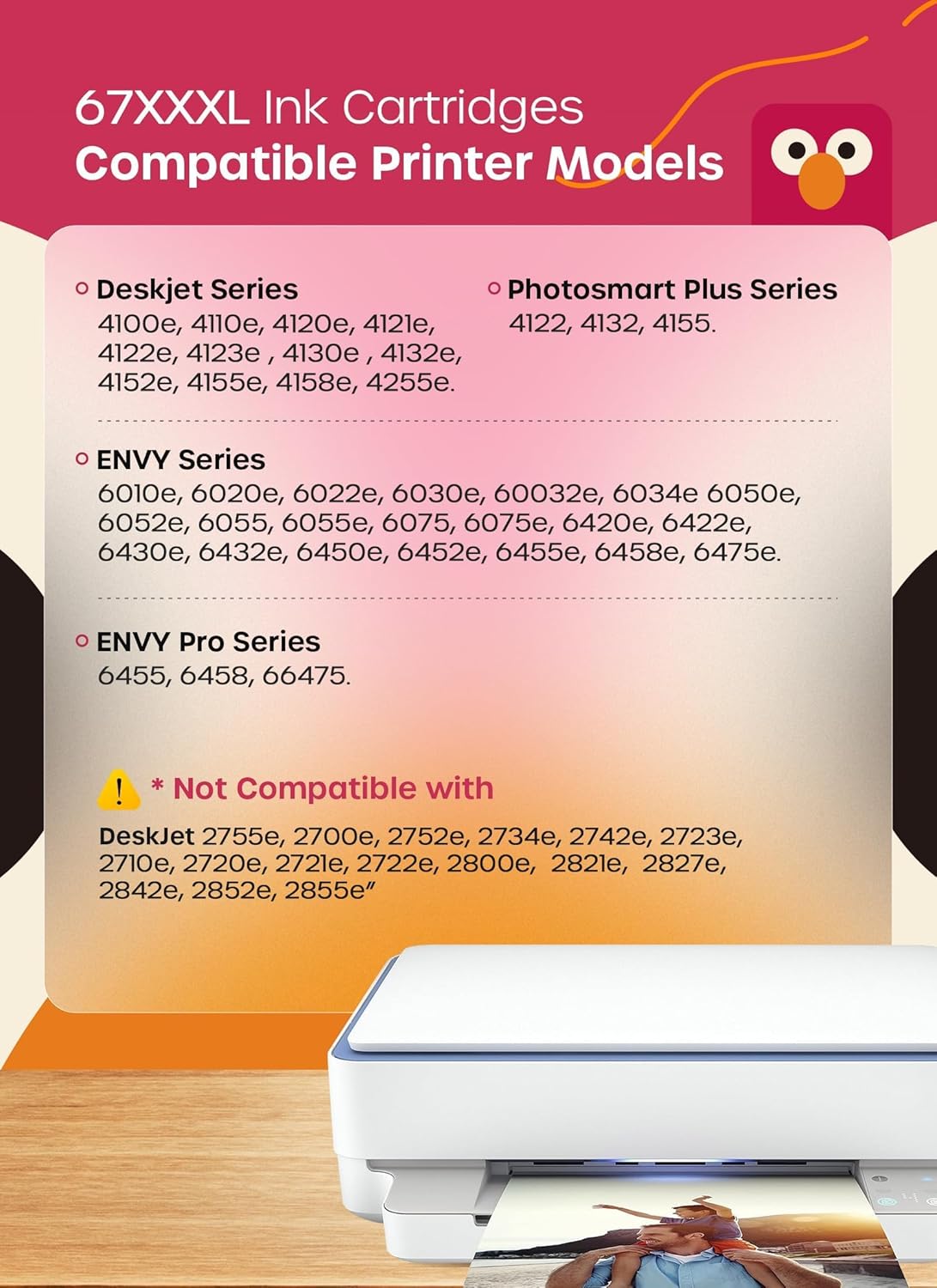 67XL Ink Cartridge Black/Color Combo Pack 67XXXL Replacement for Ink 67 67xl Printer Ink Works for HP DeskJet 4100e 4155e 4227e 4255e 4258e Printer Envy 6000 6055e 6455e 6055 (Black, Tri-Color)