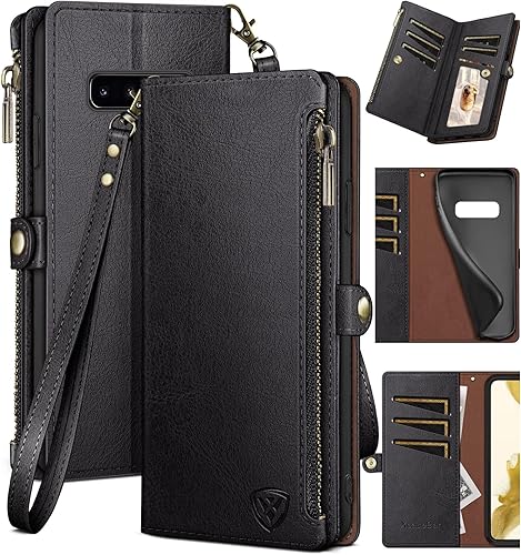 XcaseBar Funda tipo cartera desmontable 2 en 1 para Samsung Galaxy S10+S10 Plus con tarjetero de crédito, bloqueo RFID, funda protectora de piel