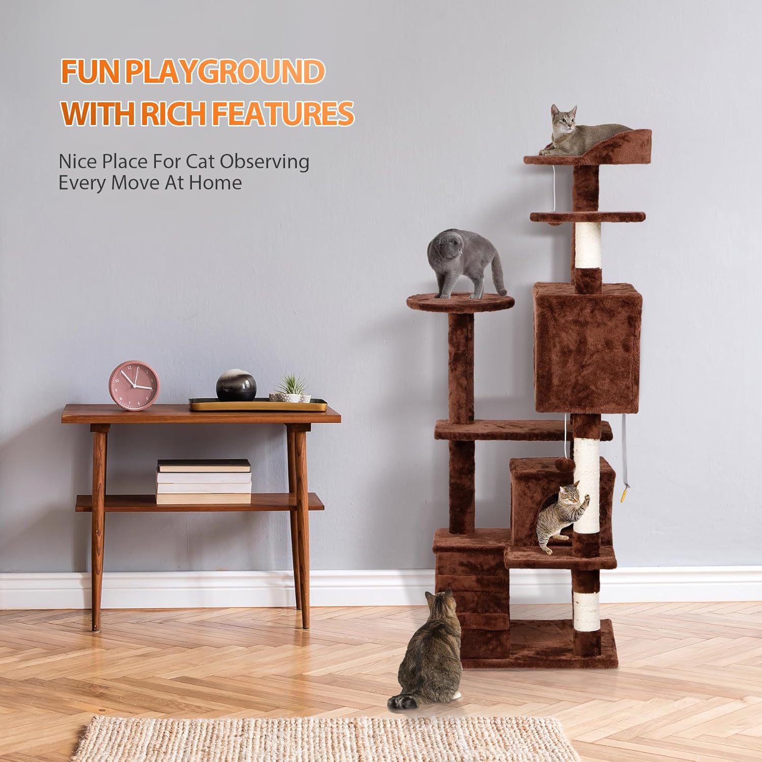 54-Inch Cat Tree Multi-Level Condo Tower Bed Furniture Kitten Play House with Scratching Posts