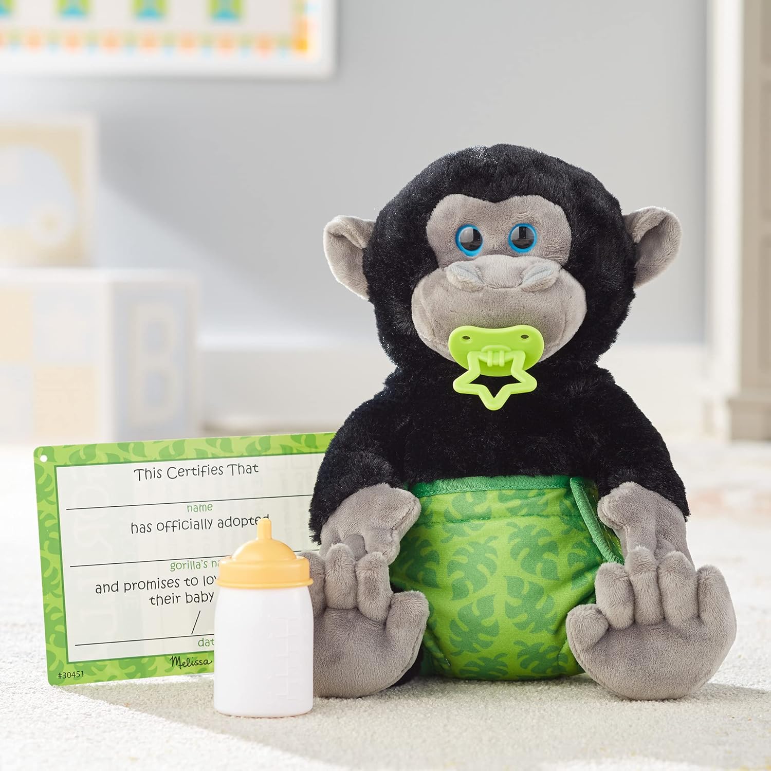 Melissa & Doug 11-Inch Baby Gorilla Plush Stuffed Animal with Pacifier, Diaper, Baby Bottle