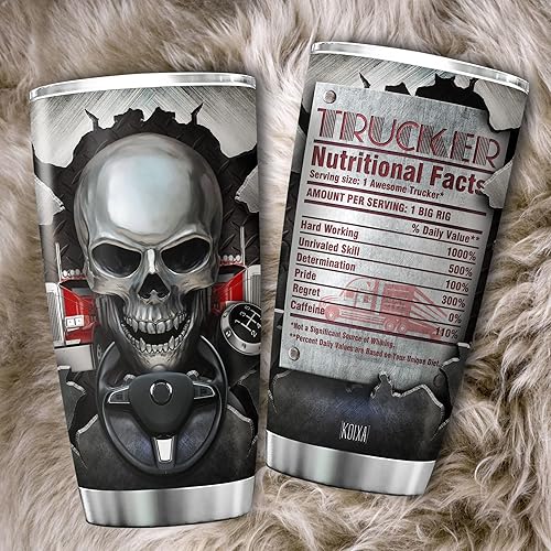Miniatura 5 de Vaso de calavera para conductores de camiones, regalos para hombres de parte de su esposa, hechos nutricionales, taza de café aislada de acero