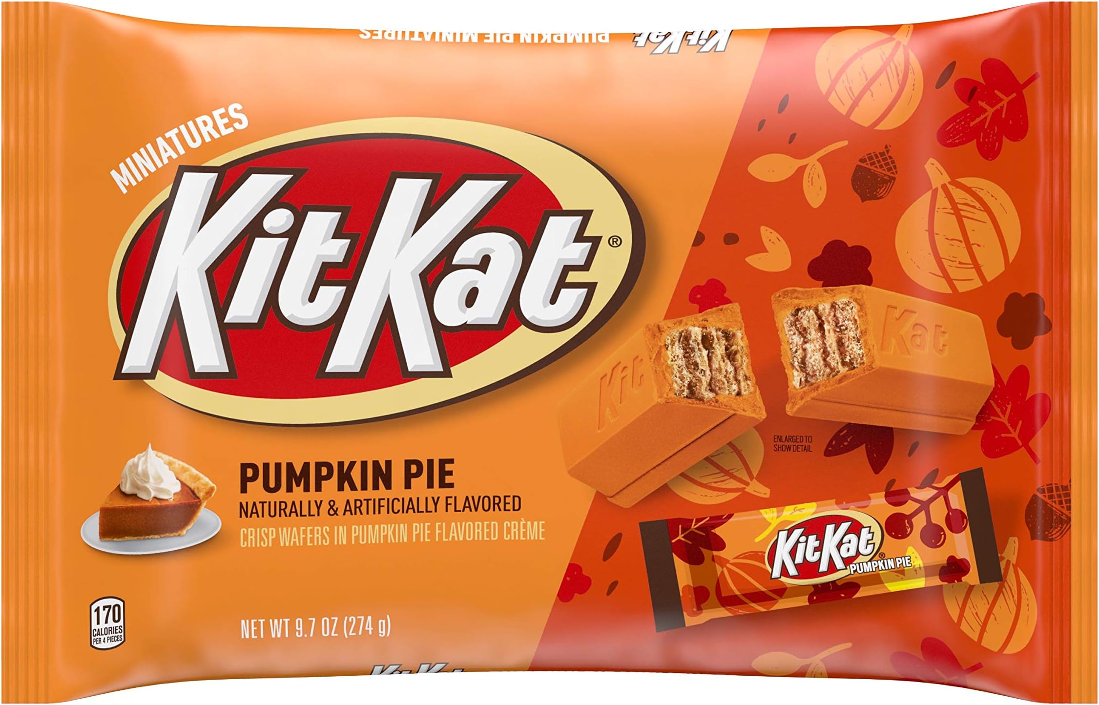 KIT KAT® Pumpkin Pie Flavored Miniature Wafer Candy, Halloween, 9.7 oz Bag