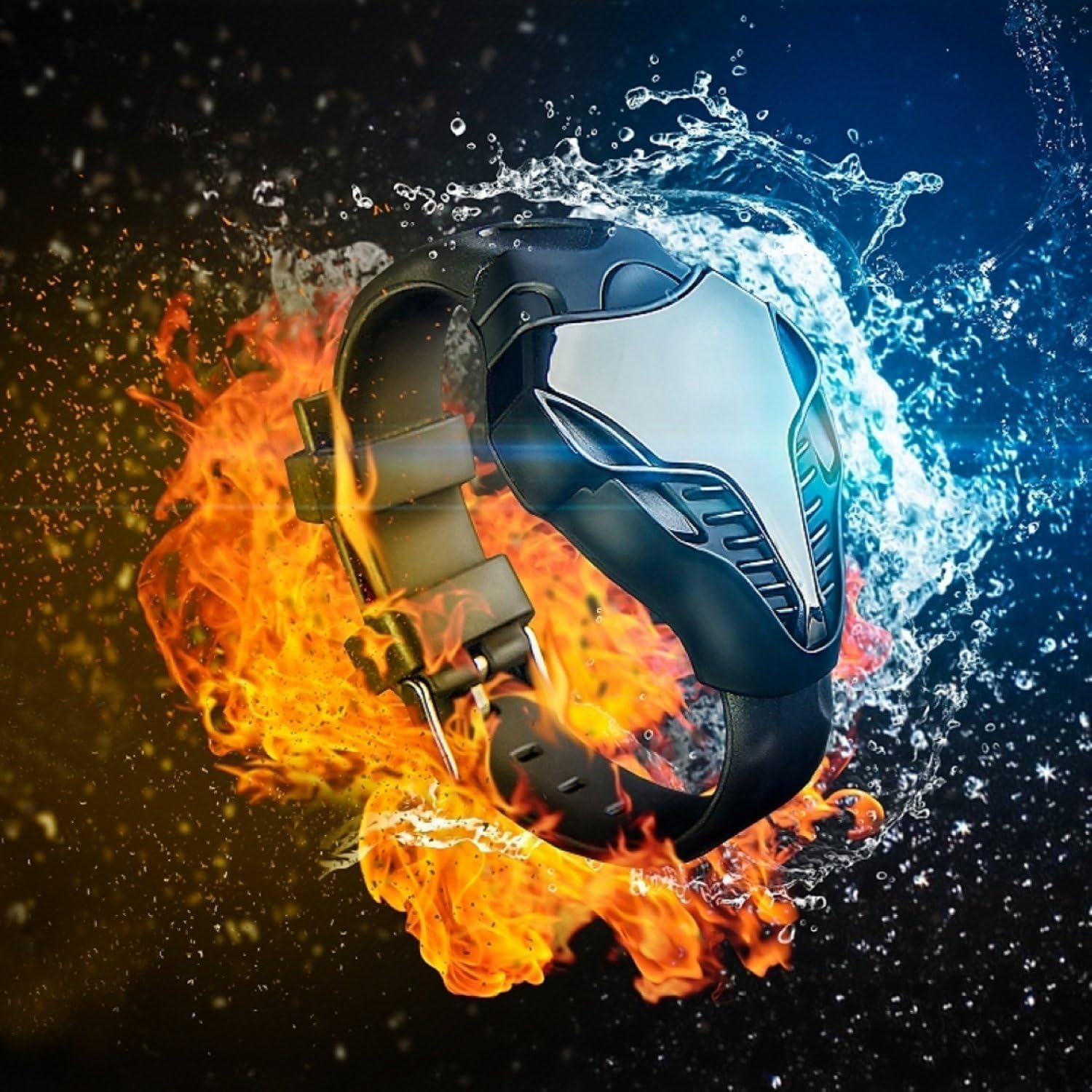 FANMIS LED Digital Fashion Cobra Watch Black Silicone Iron Triangle Dial Sports Wrist Watches (Black) - Image 4