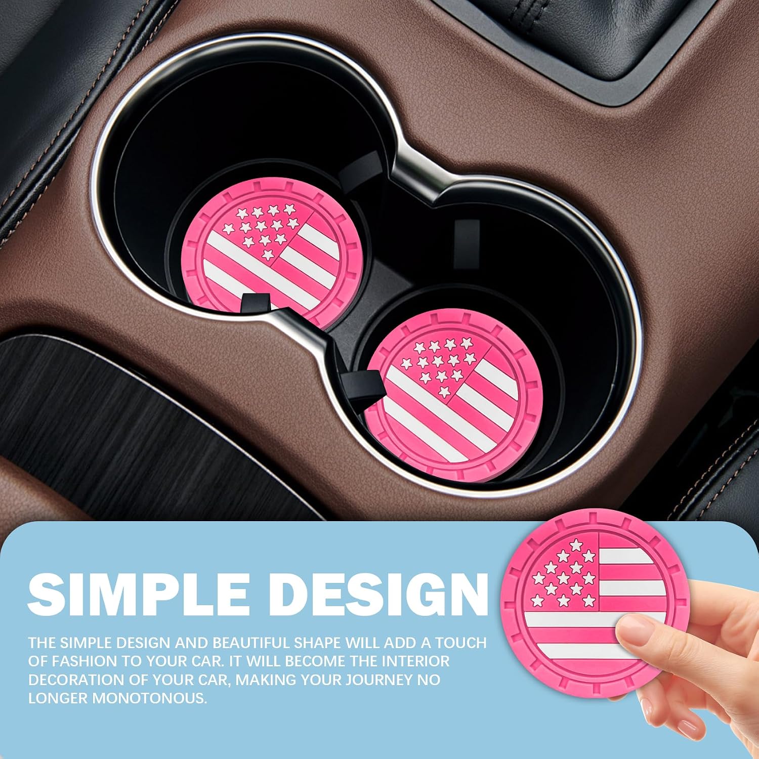 Car Cup Holder Coasters,4 Pack American Flag Silicone Cup Holder Insert,2.75 Inch Anti Slip Waterproof Cup Holder Liner, Shockproof Drink Mat Auto Interior Accessory for Cars SUVs Trucks（Rose Pink） image 5
